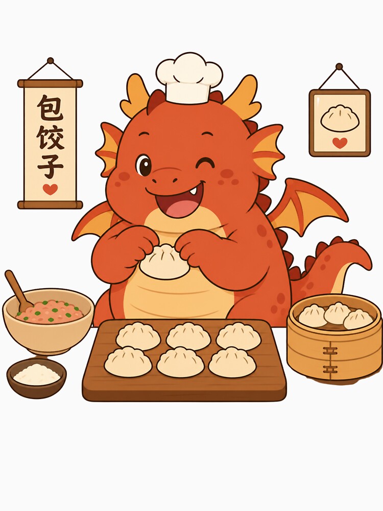 Cute Dragon Dumpling Chef Kawaii Chinese Food Art | Baozi Dragon Cartoon by MonkeyVibe