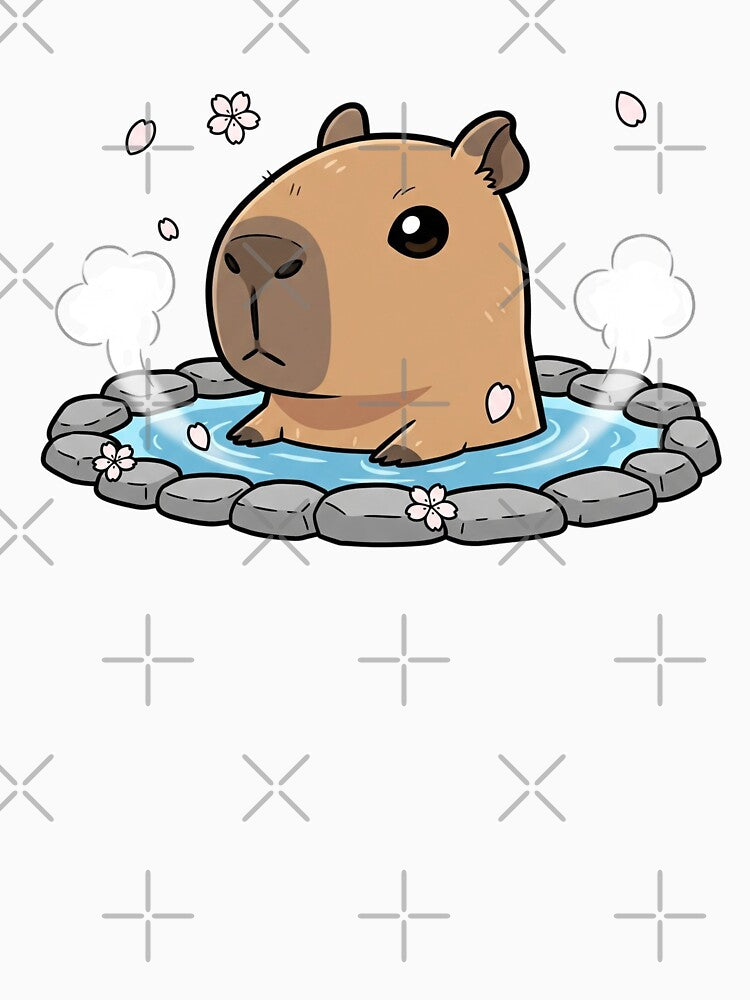 The Zen Master: Peaceful Capybara Relaxing in a Hot Spring with Cherry Blossoms by bvdesignart