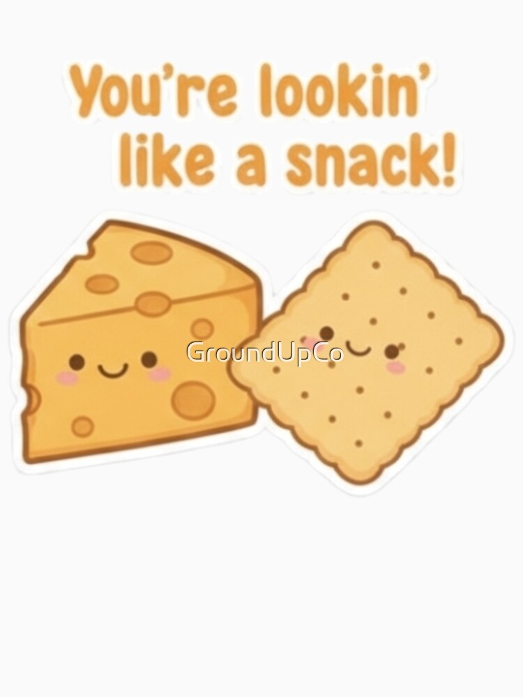 Kawaii Cheese and Cracker Valentine Sticker - You're Lookin' Like a Snack Pun by GroundUpCo
