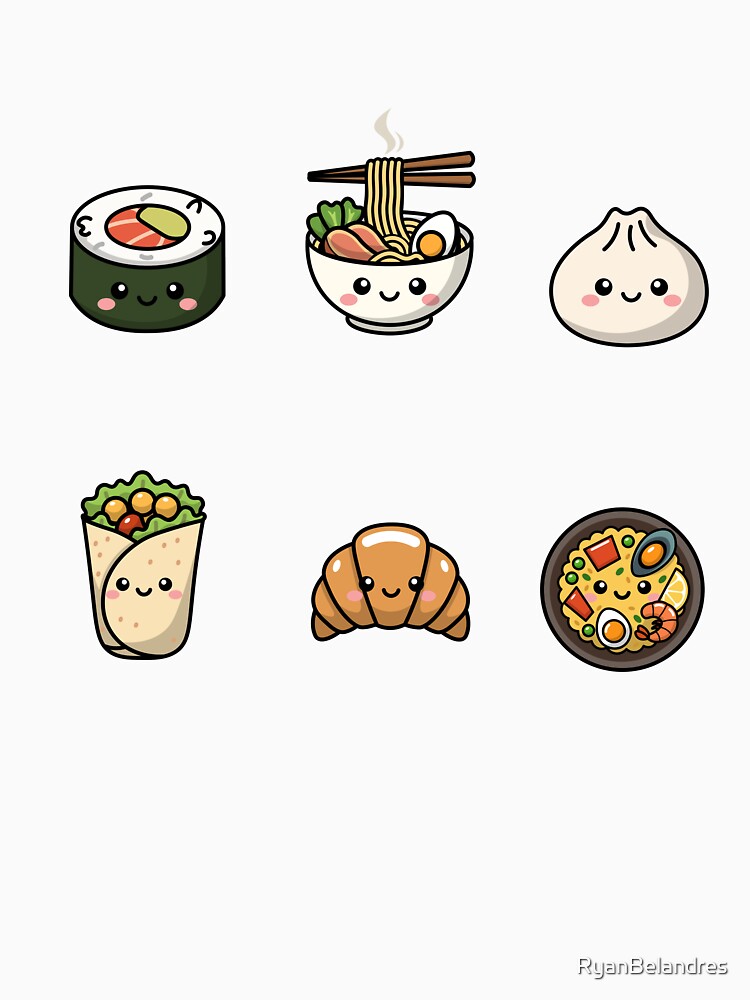 Cute Kawaii Food Icons Set - Smiling Sushi, Ramen, Dumpling & More by RyanBelandres