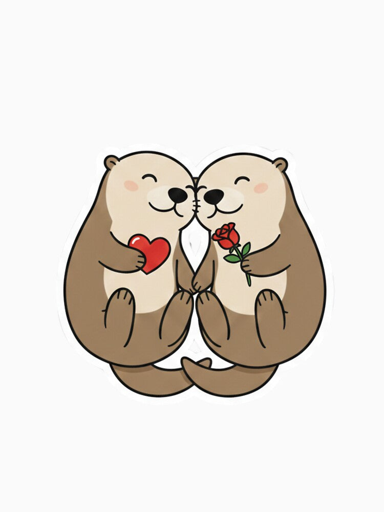 Significant Otters - Two Otters Holding Hands with a Heart and a Rose by CosmicCutouts