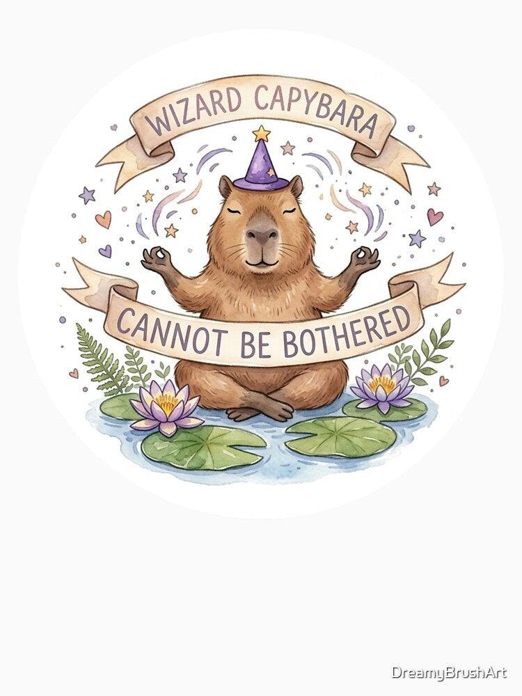 Wizard Capybara Cannot Be Bothered Funny Yoga Zen Chill by DreamyBrushArt