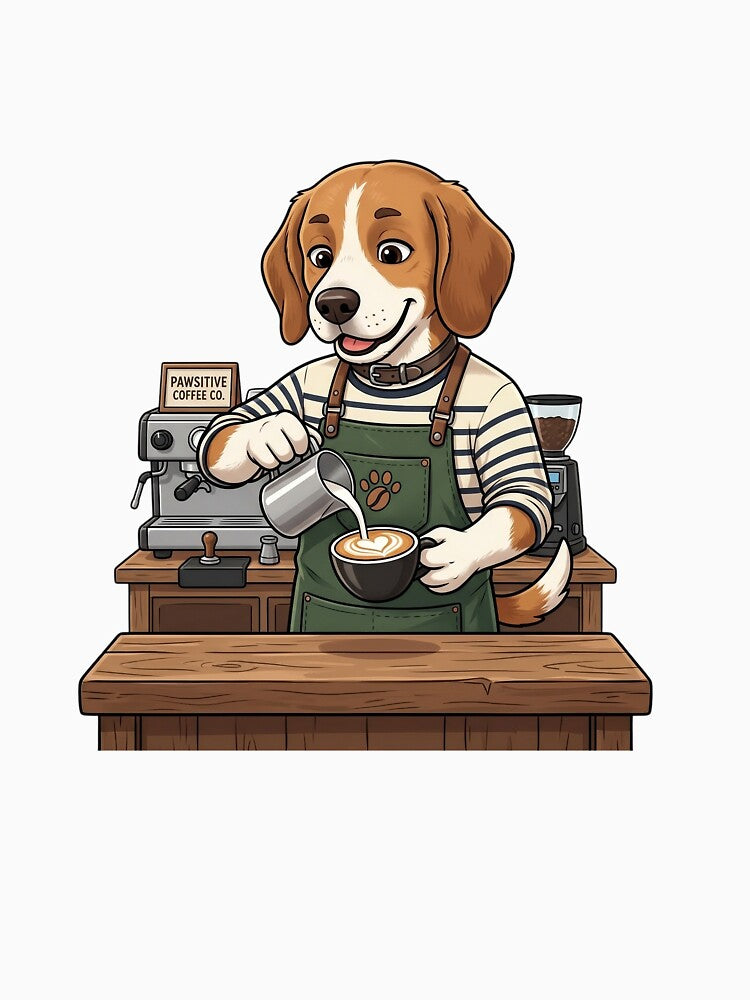 Funny Beagle Barista Coffee Art - Cute Beagle Dog Making Latte Art for Coffee Lovers by PictoVibe