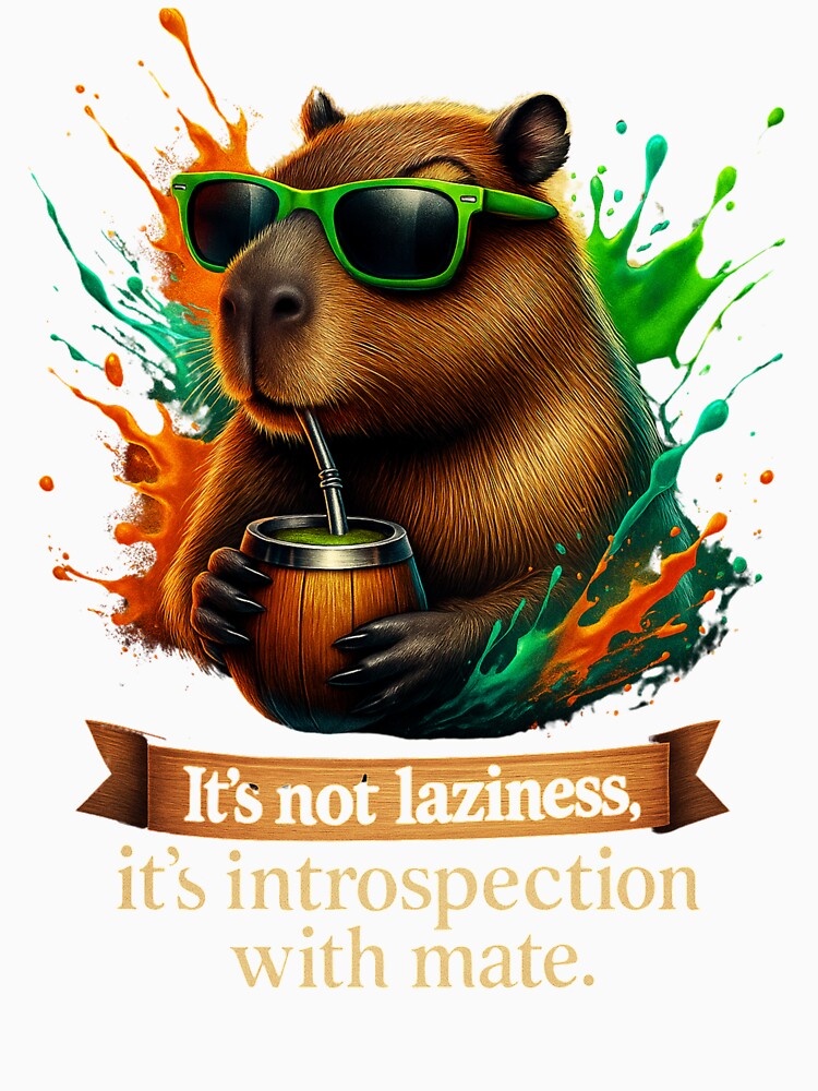 Capybara with Mate – It’s Not Laziness, It’s Introspection by JenniferCreaArte