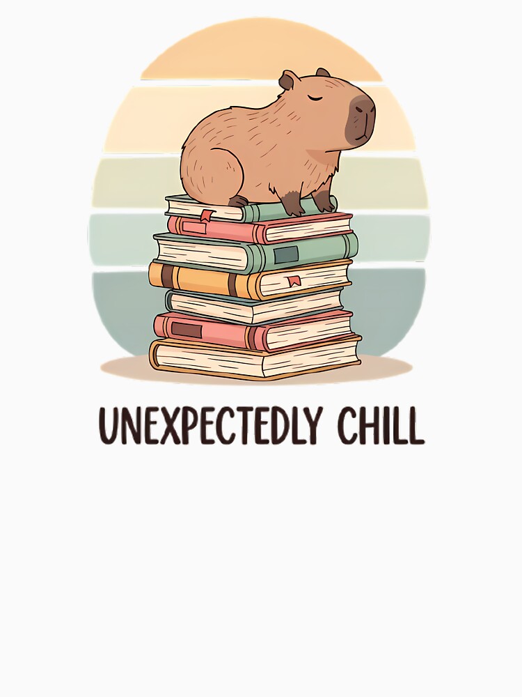 Unexpectedly Chill Capybara on Books - Reader Animal Lover Design by FreshPrintCo