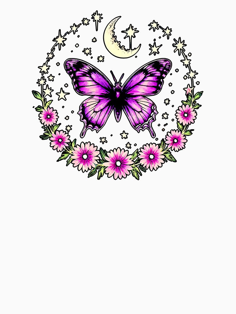 Gothic Purple Butterfly Moon Mystical Aesthetic Tattoo Art by VikArtStudio