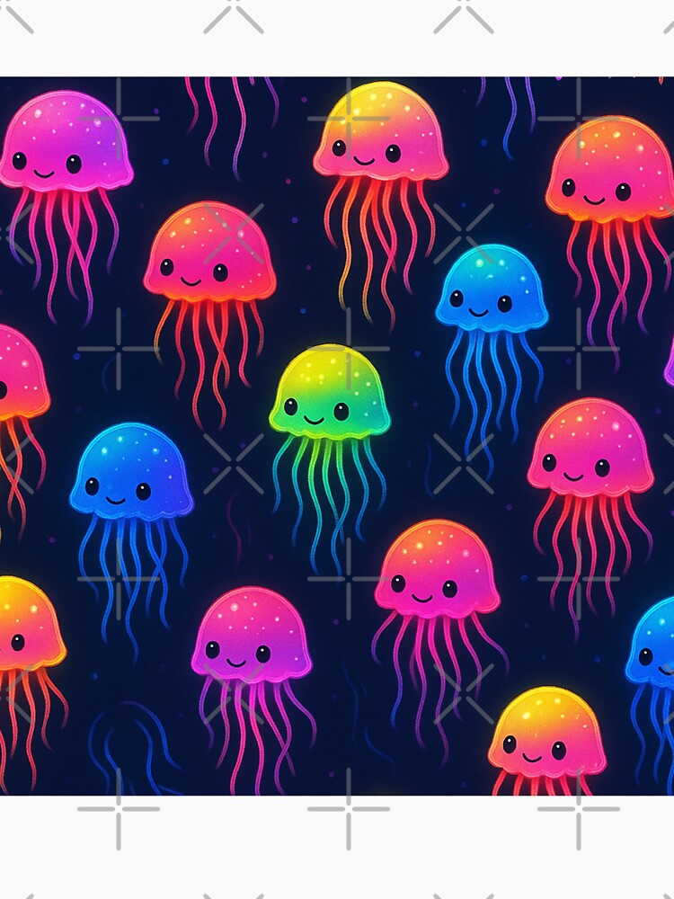 Neon Jellyfish Pattern on Navy Blue by SassyArtistry