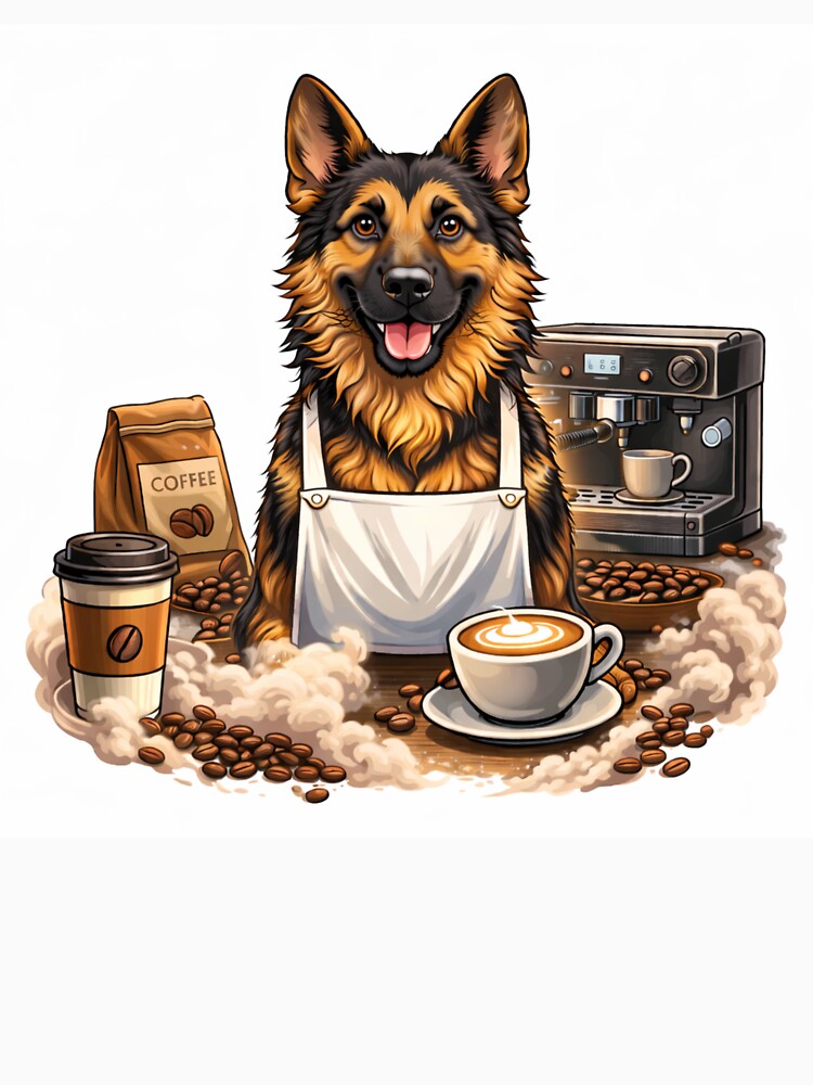 German Shepherd Barista – Coffee Lover Dog by Zampettalibera