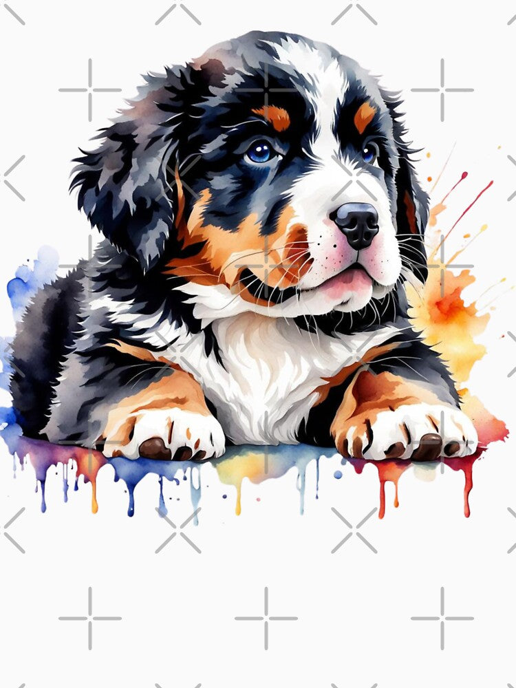 Cute Bernese Mountain Puppy watercolor by HappyVibesAlert