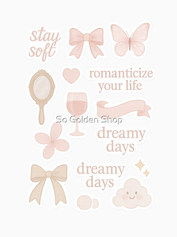 Romanticize Your Life – Coquette Aesthetic Sticker Pack by So Golden Shop