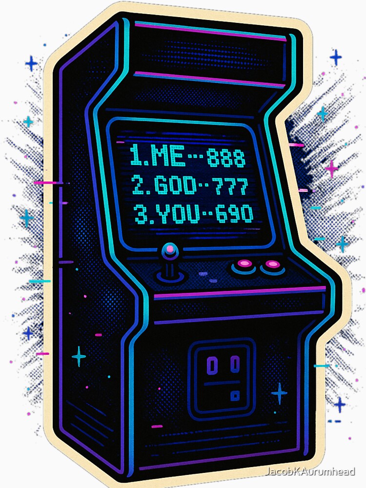 Retro Arcade High Score Sticker – ME 888 GOD 777 YOU 690 Neon Gaming Art by JacobKAurumhead
