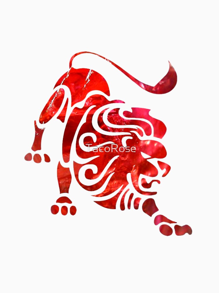 Leo Zodiac Symbol Silhouette Design With July Birthstone Ruby Background by TacoRose