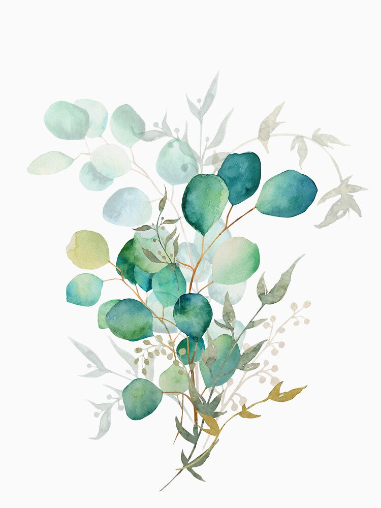 Composition design of eucalyptus branches watercolor leaves by Createssy