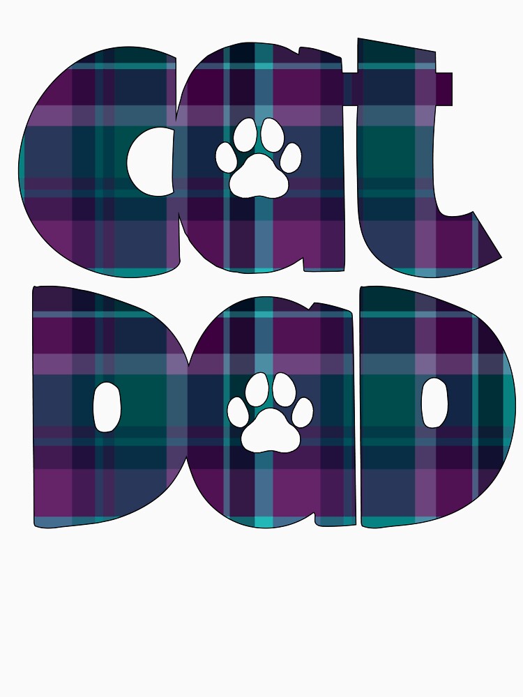 Cat Dad Purple Blue Turquoise Teal  Plaid by HeidiMyersArt