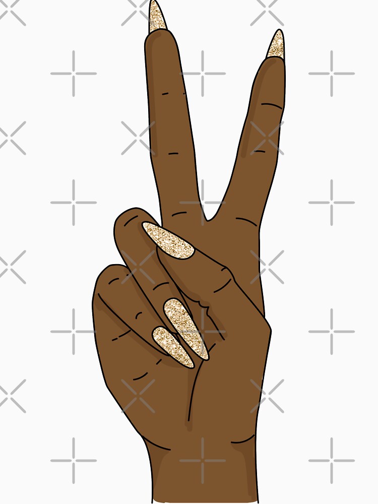 Peace sign hand with gold glitter nails by savanamms6