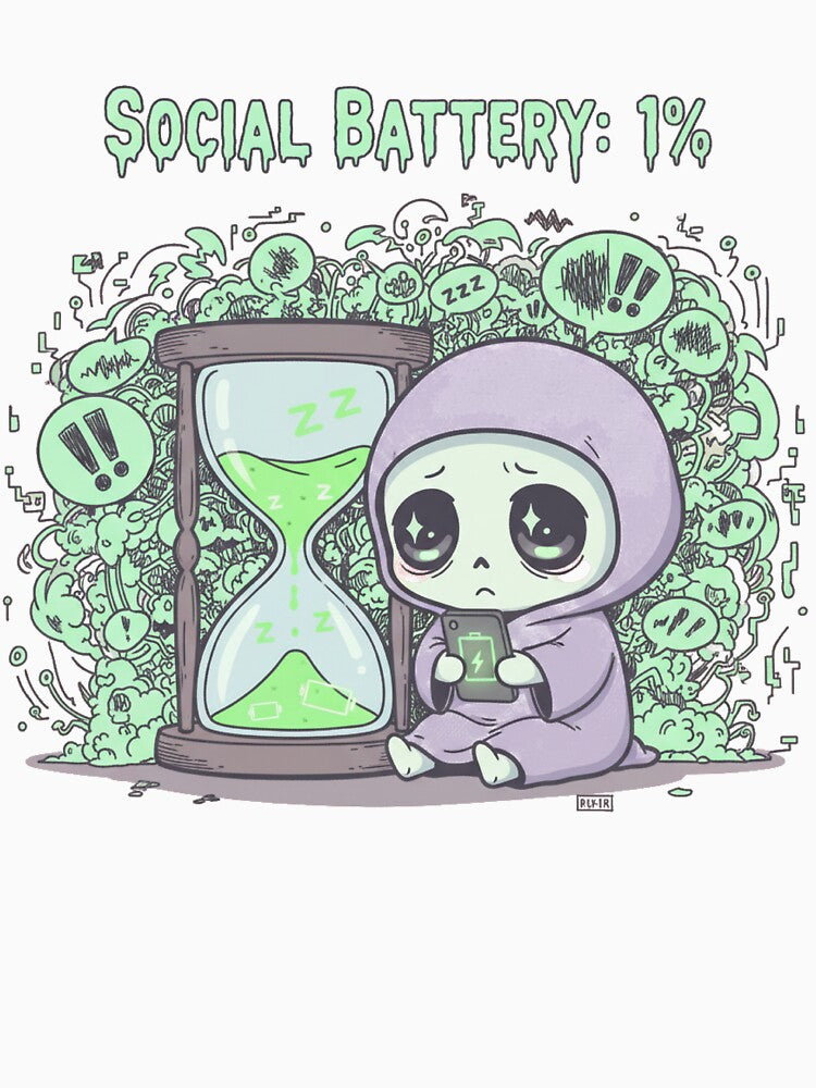 Social Battery 1% Introvert Sticker Kawaii Reaper by ViviByPaula