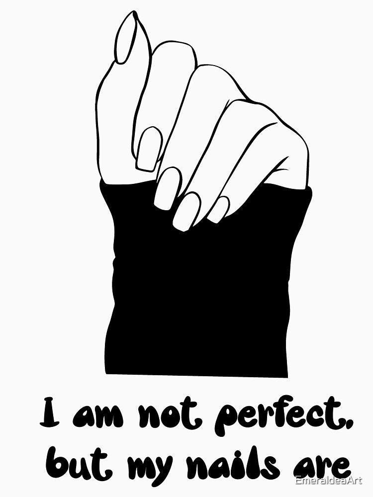 I’m Not Perfect, But My Nails Are – Black and White Minimalist Nail Art by EmeraldeaArt