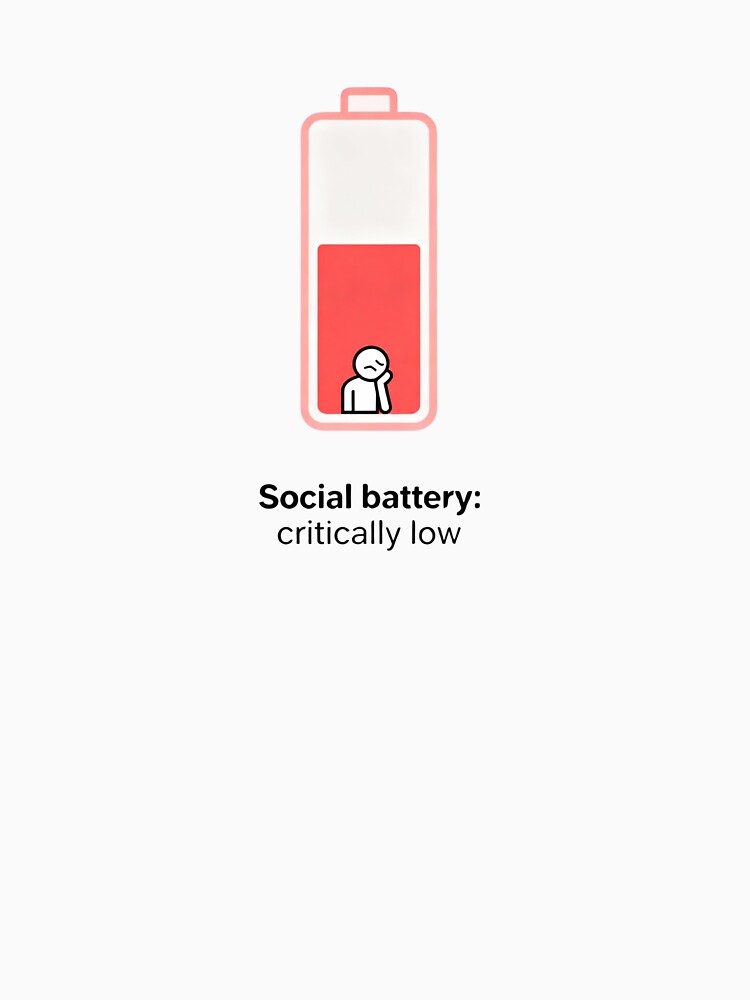 Social Battery Critically Low - Funny Introvert Humor - Low Battery Icon Mood Art by JLMWorks