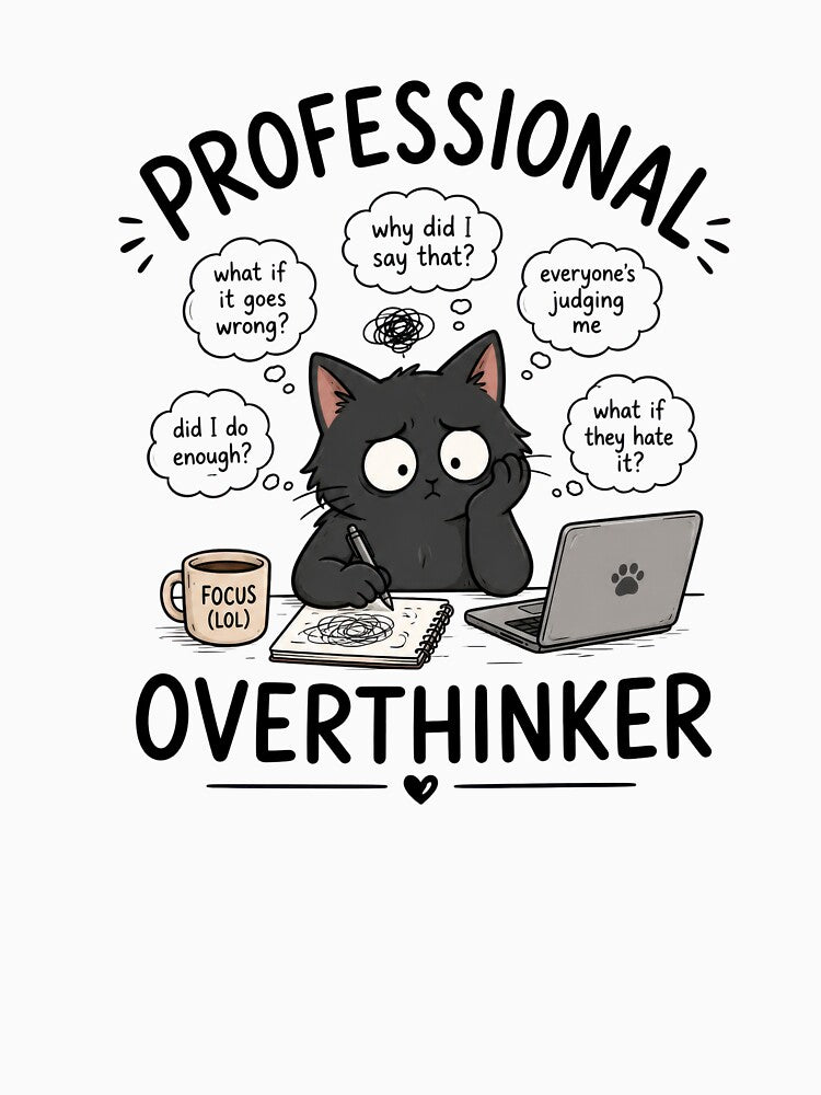 Professional Overthinker Funny Black Cat Design by INVITOARTE
