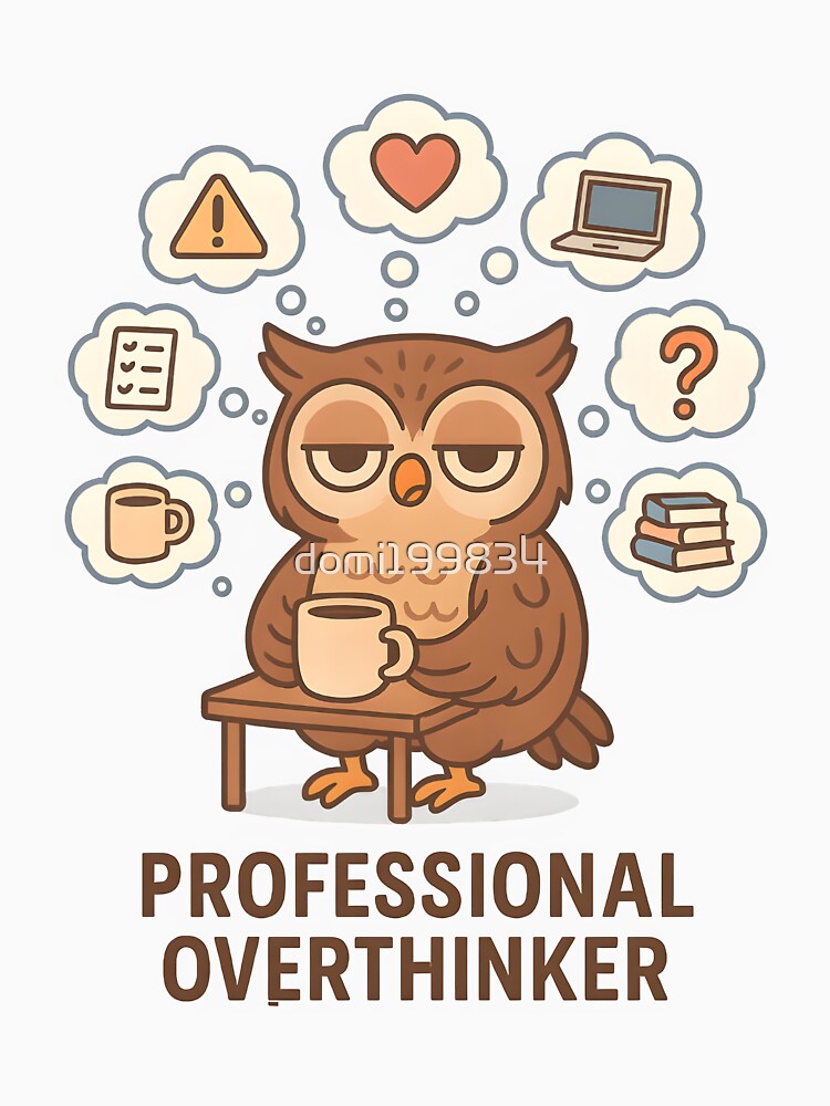 Professional Overthinker – Owl with thought bubbles by domi199834