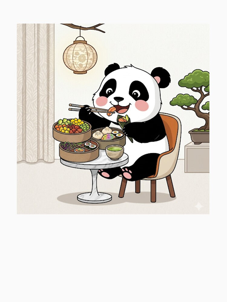 Cute Panda Eating Sushi & Dumplings – Kawaii Japanese Food Lover Design by snaperos