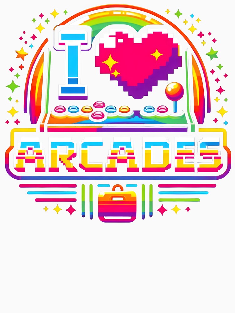 Retro Arcade Lovers Pixel Art – I Heart Arcades Rainbow Design. by The-T-In-Retro