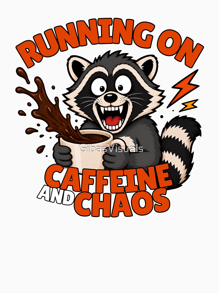 Running On Caffeine And Chaos Funny Raccoon Coffee Lover Sarcastic by GibasVisuals