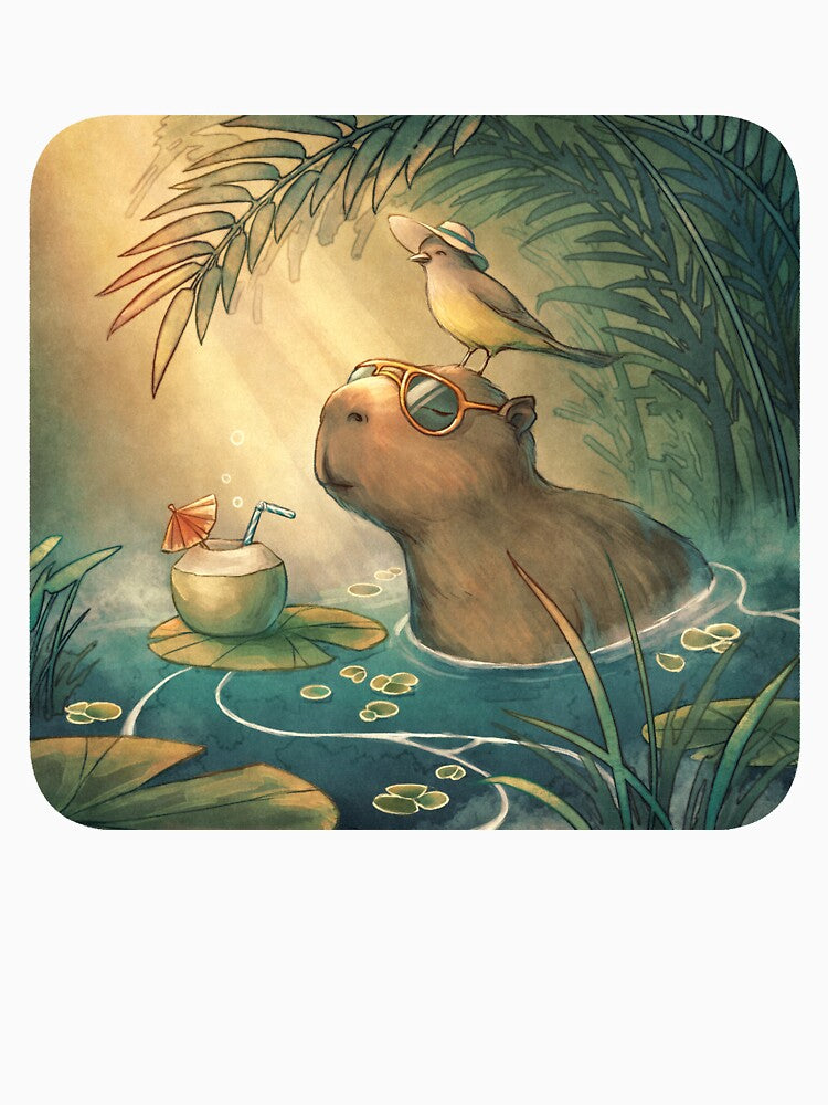 Chill with Best Friends: Capybara and Bird by Mazarineart