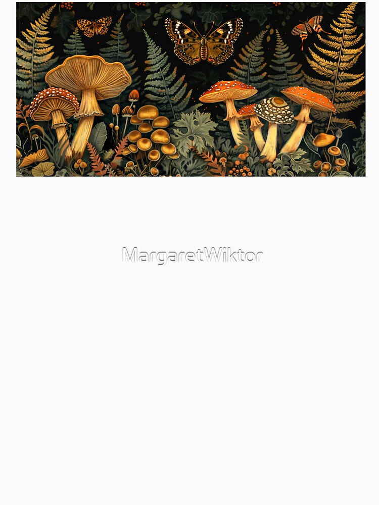 Whimsical mushrooms and fern in a forest at night. by MargaretWiktor