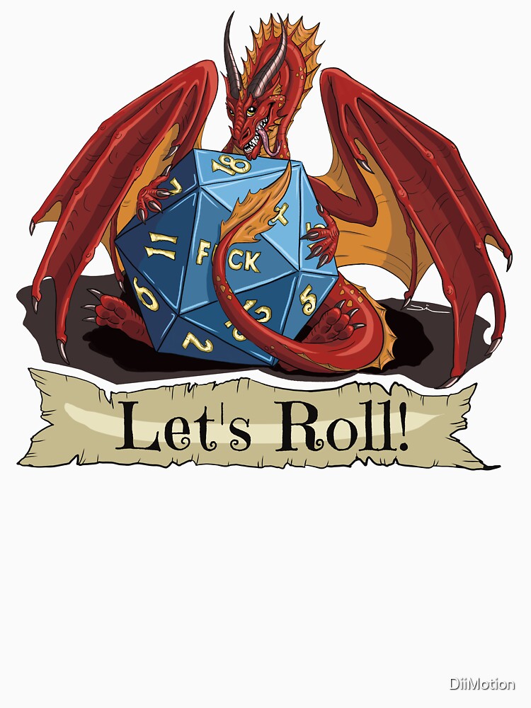 "Let's roll!" DnD funny art - goofy dragon with a dice design by DiiMotion