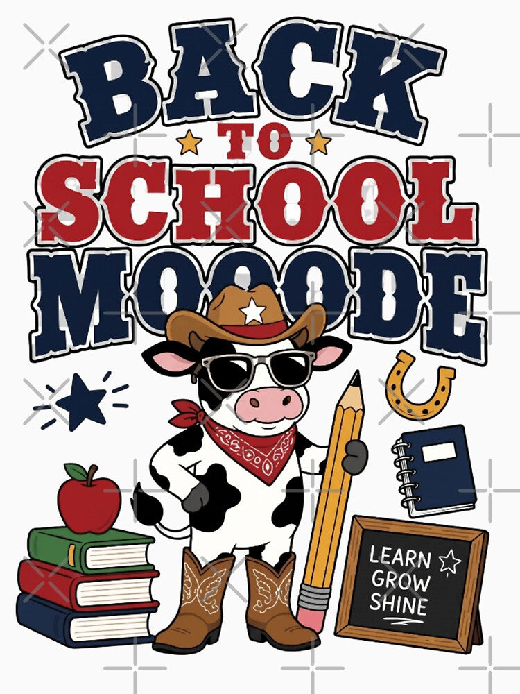 Back To School Mooode Western Cow Teacher First Day School Cowboy Cow by Thread&Fable