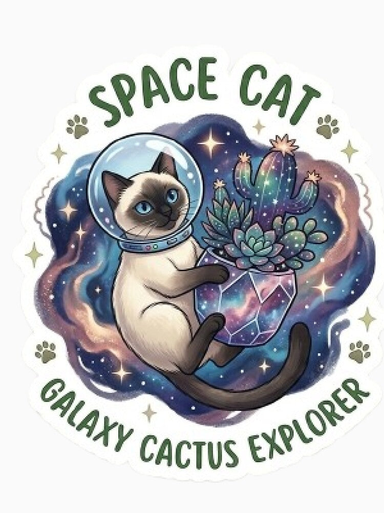 Space Cat Galaxy Cactus Explorer - Cosmic Succulent Sticker by Barkashow