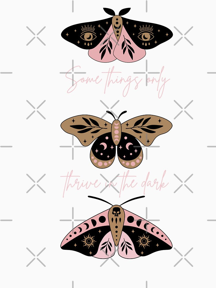 Thrive in the Dark – Mystical Moth Mental Health Design - Blush Text by thistledewcraft