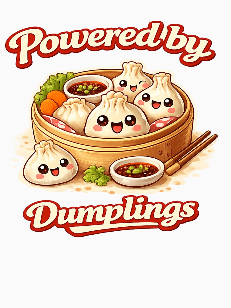 Powered by Dumplings – Cute Dumpling Graphic Tee | Kawaii Food Lover Shirt by Purdiole-art