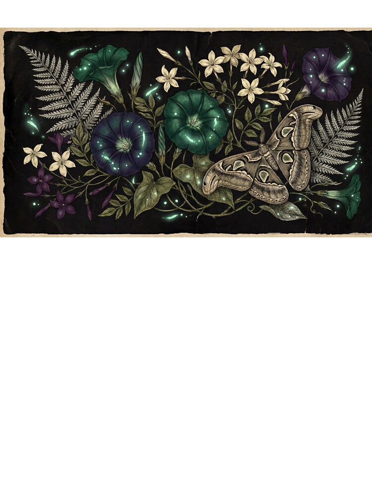 Midnight Garden Dark Academia Floral Moth Art by KuroAtelier