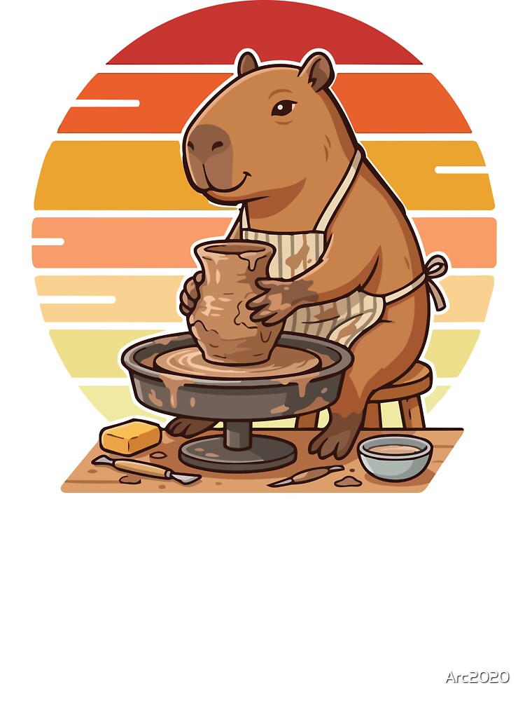 Chill Capybara Pottery Wheel Retro 70s Sunset by Arc2020