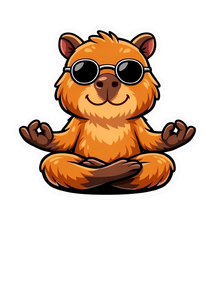 Cute Meditating Capybara with Sunglasses by PawsAndPixelsCo
