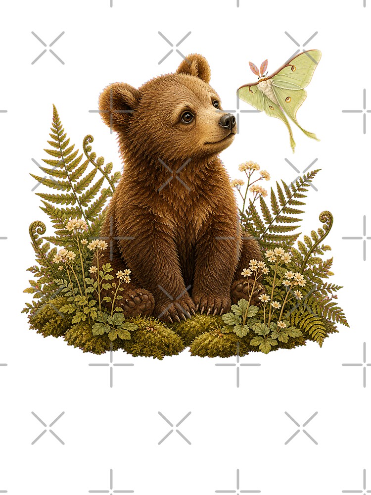 Little Forest Bear and Luna Moth by Freshloop Studio | Whimsical Vintage Art