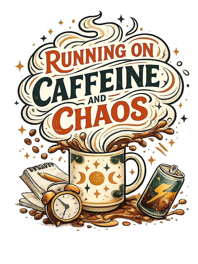 Running on Caffeine and Chaos Funny Coffee Quote Retro Vintage Design by GMACgraphicsCo