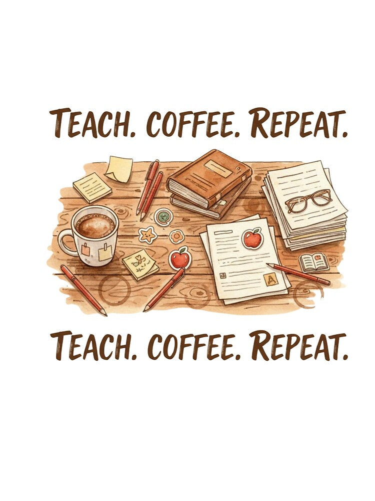 Teach Coffee Repeat watercolor messy desk teacher gift by language-des