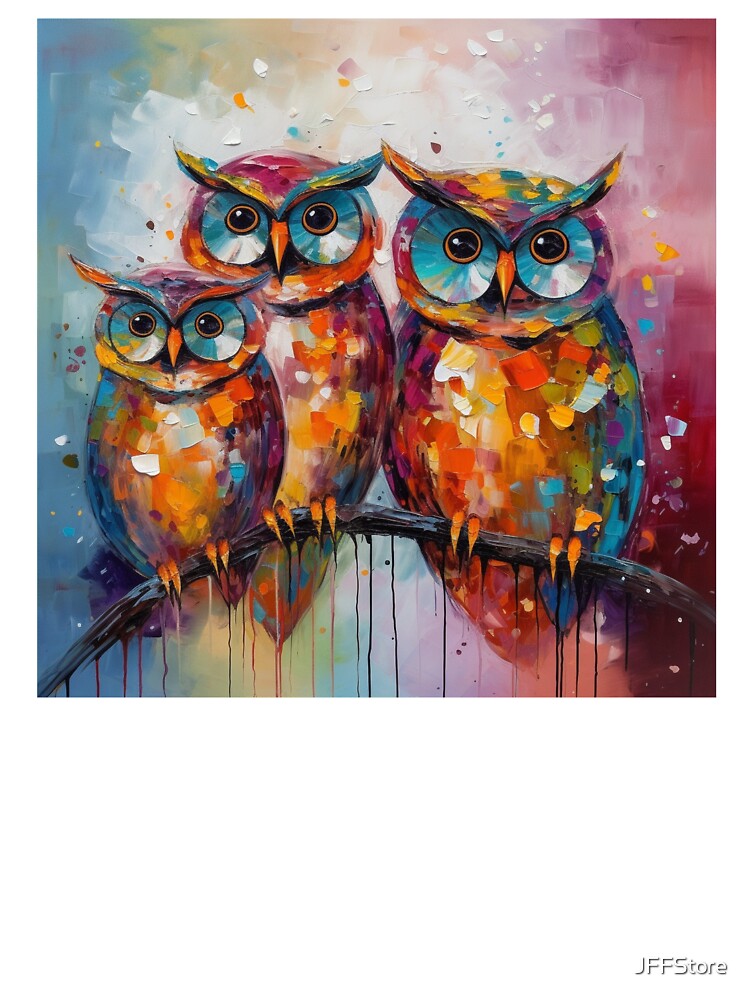 Colorful Owls Contemporary Abstract Art by JFFStore