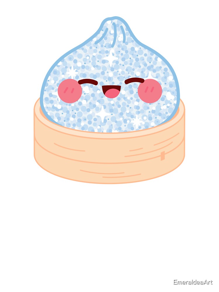Kawaii Blue Glitter Squishy Dumpling in bamboo steamer basket by EmeraldeaArt