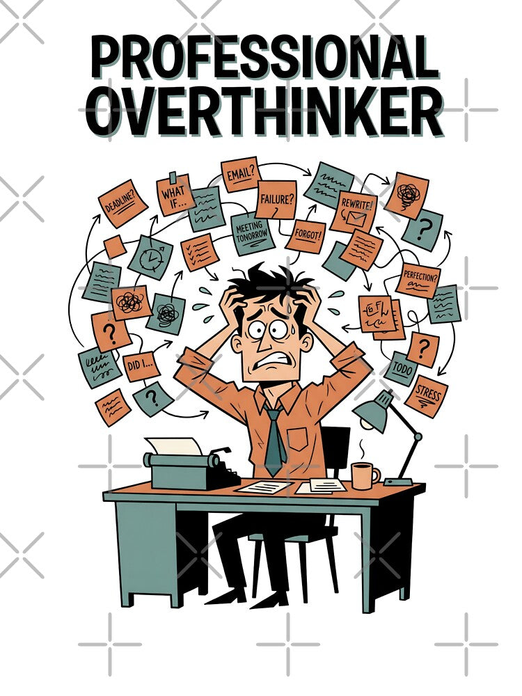 Professional Overthinker Anxious Desk Worker Cartoon by Fenay Designs