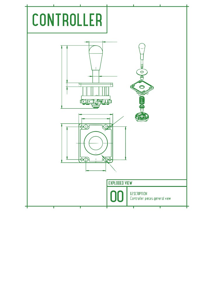 Arcade Controller Blueprint Design, Retro Joystick Technical Drawing, Gaming Schematic Art by Bigohobi