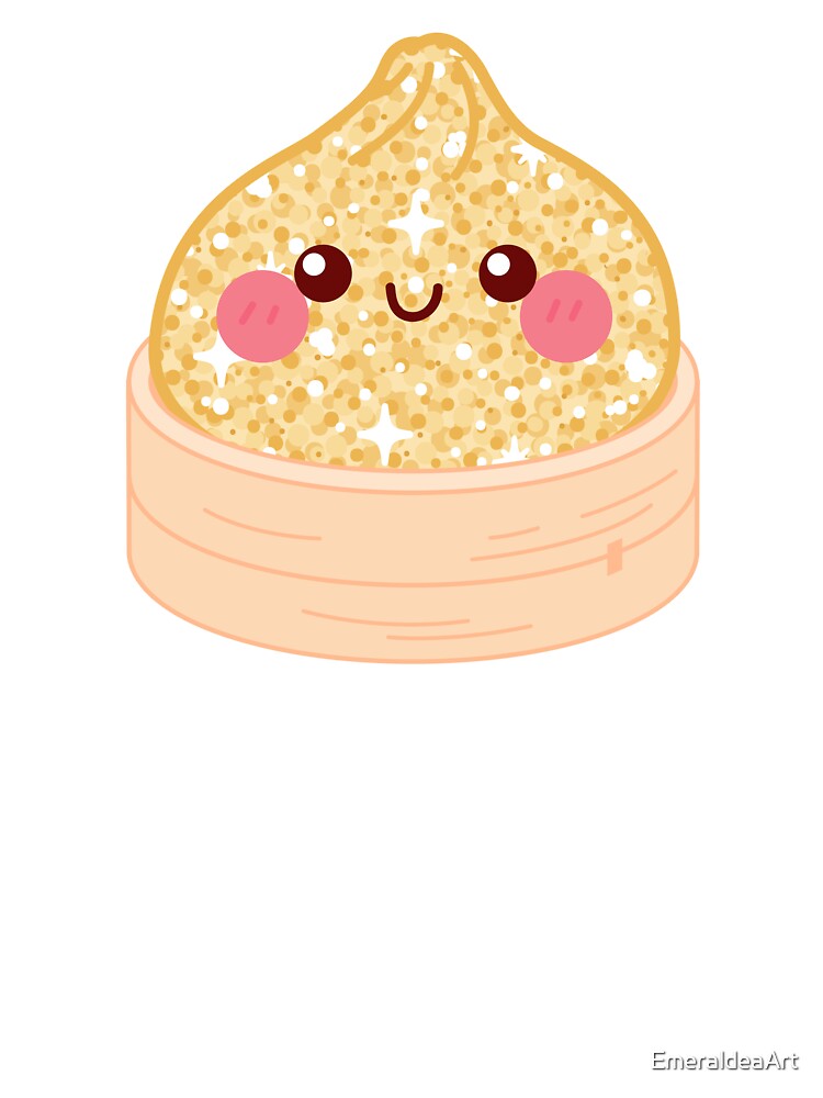 Kawaii Golden Glitter Squishy Dumpling in a bamboo steamer basket by EmeraldeaArt