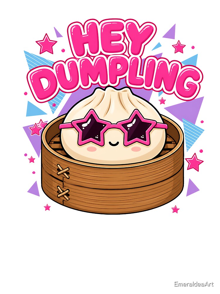 Hey Dumpling – Kawaii Dim Sum in Bamboo Steamer with Retro Star Sunglasses by EmeraldeaArt