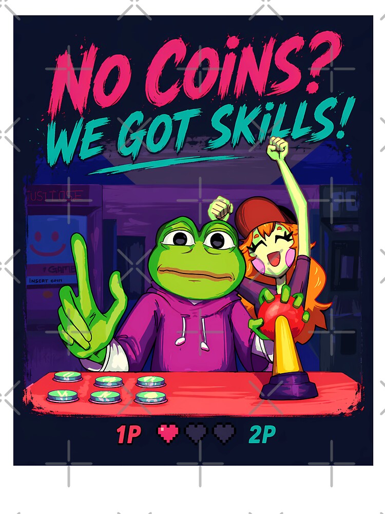 Pepe Frog Arcade Gamer Funny Meme Shirt | Retro Gaming Couple | No Coins We Got Skills by VinBasis
