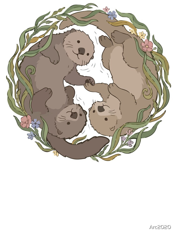 Botanical Sea Otters Kelp Floral Wreath Circle by Arc2020