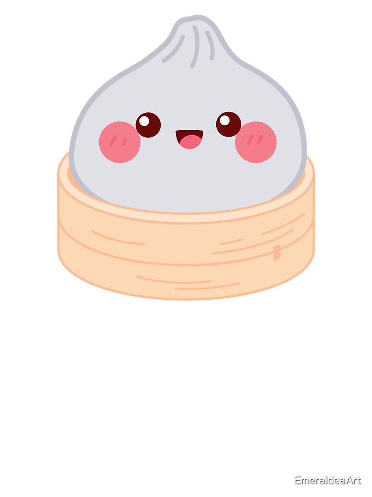 Kawaii Grey Squishy Dumpling in bamboo steamer basket by EmeraldeaArt