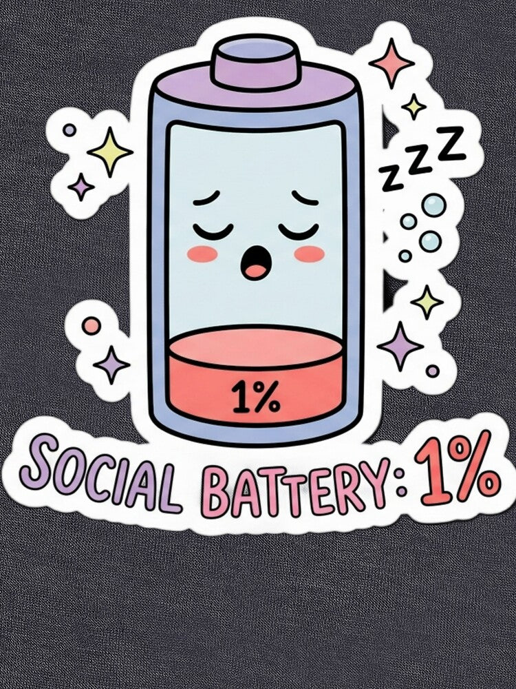 Social Battery 1% Sticker | Cute Introvert Meme | Kawaii Low Battery by AdityaShop18